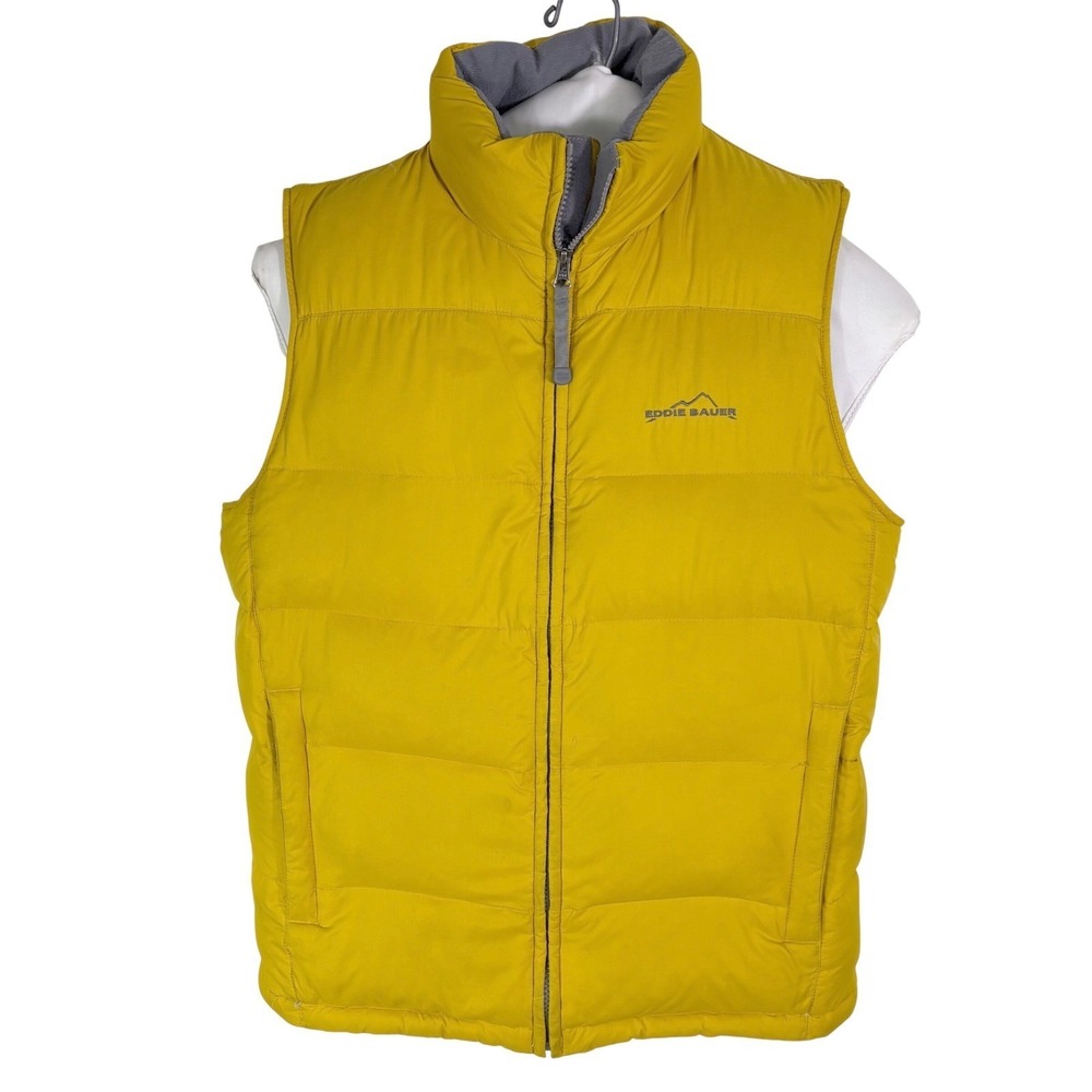Eddie Bauer Down Puffer Vest Men's S Mustard Yellow Excellent Goose Quilted